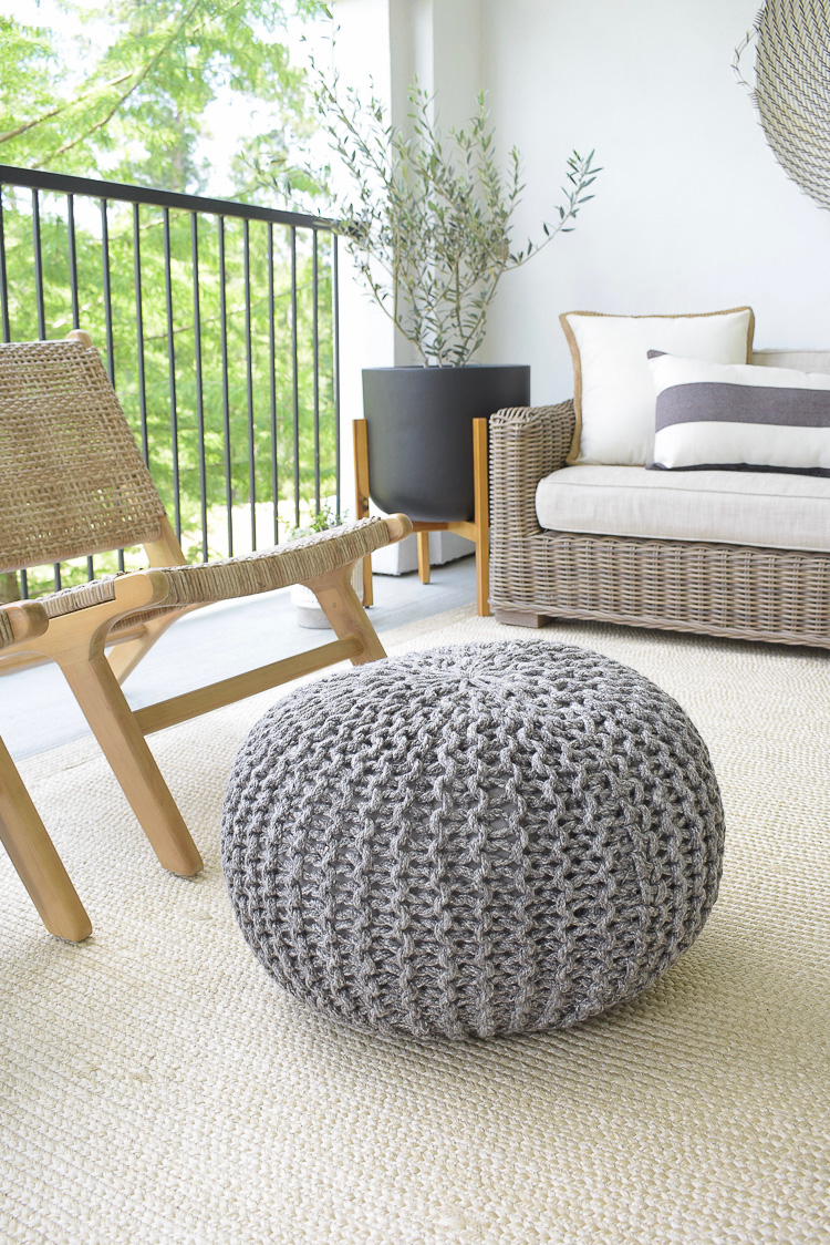 Tips for Outdoor patio refresh - gray outdoor pouf 