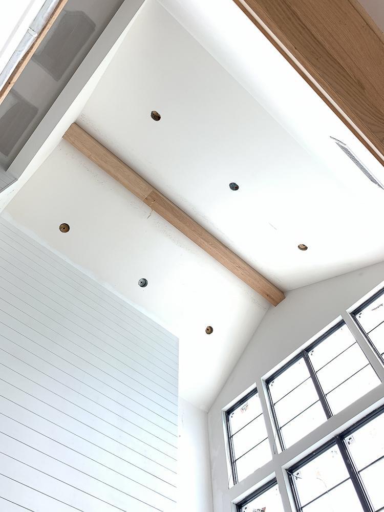 white oak box beam in vaulted ceiling 