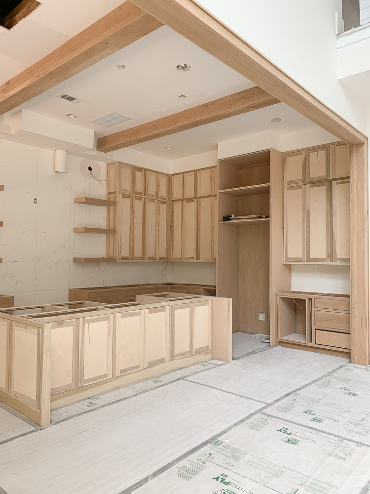 modern farmhouse kitchen white oak under construction 