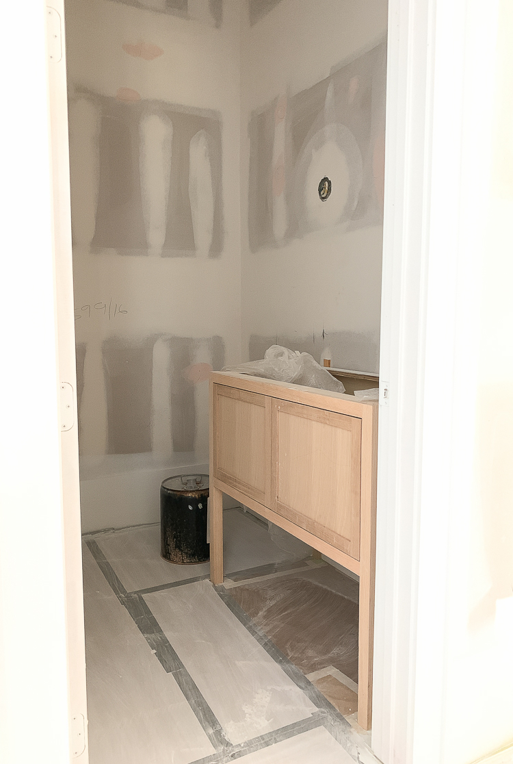 powder room in custom home under construction 