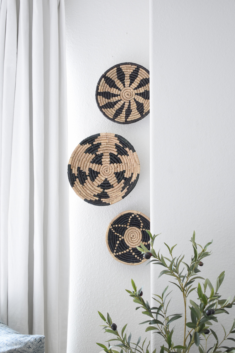 Affordable natural & black wall hanging baskets, set of 3