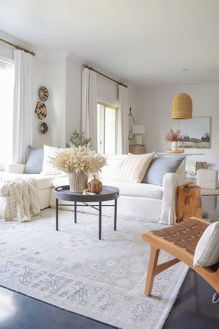 Neutral layered fall living room tour 