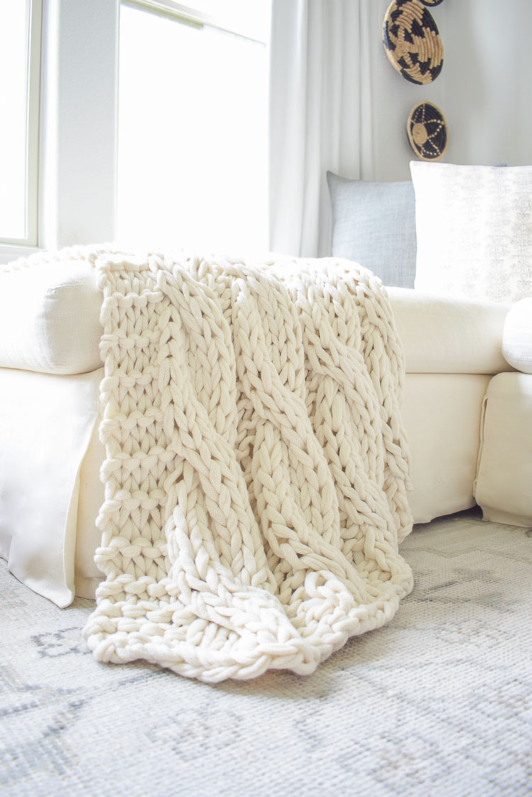 Chunky cable knit throw