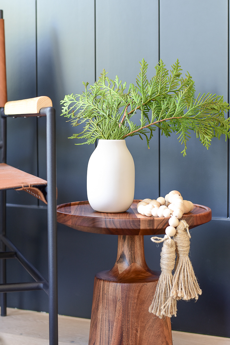 modern vase from Joss & Main with winter garland