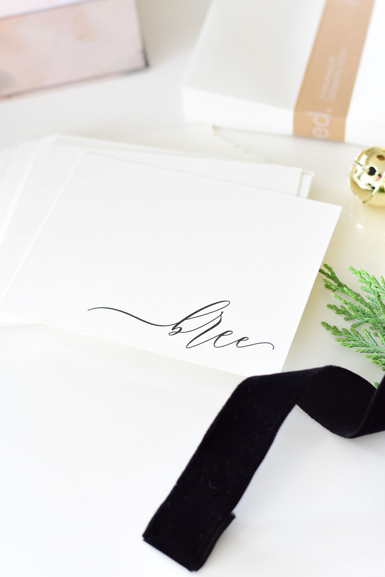 Personalized Customizable stationary from Minted in script font, black and white 