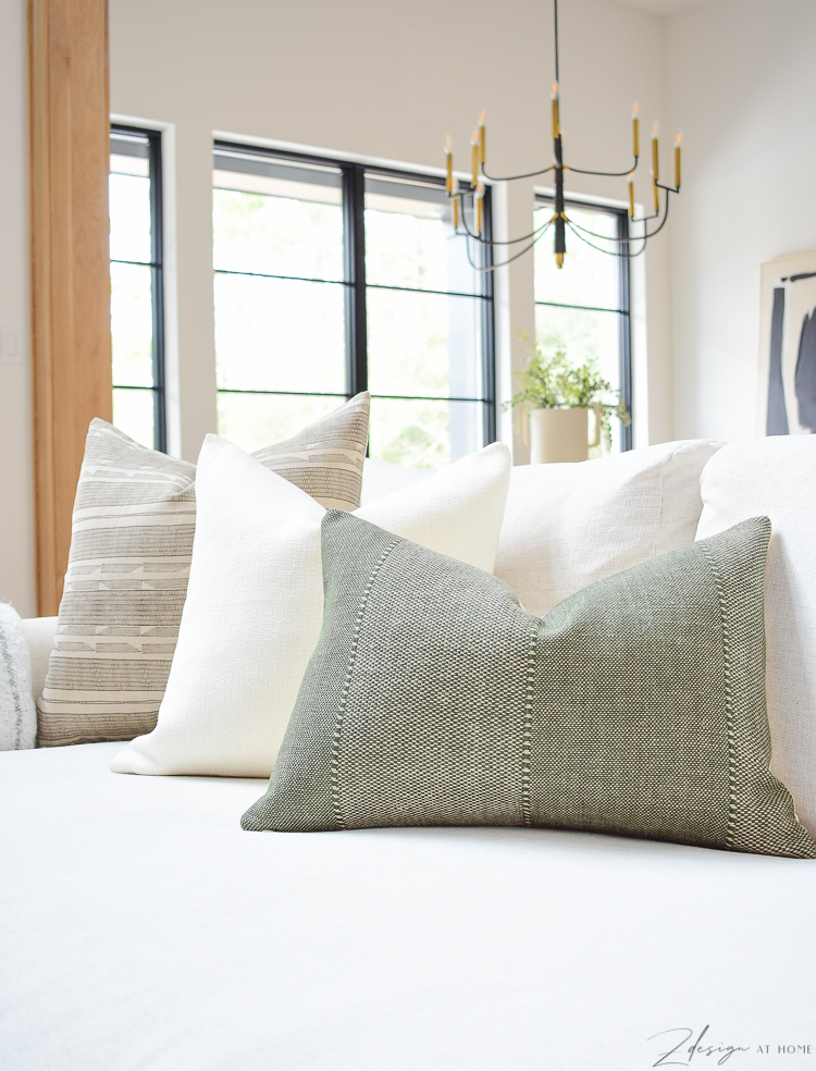 spring pillow combo refresh, brown, ivory linen and olive green texture pillow 