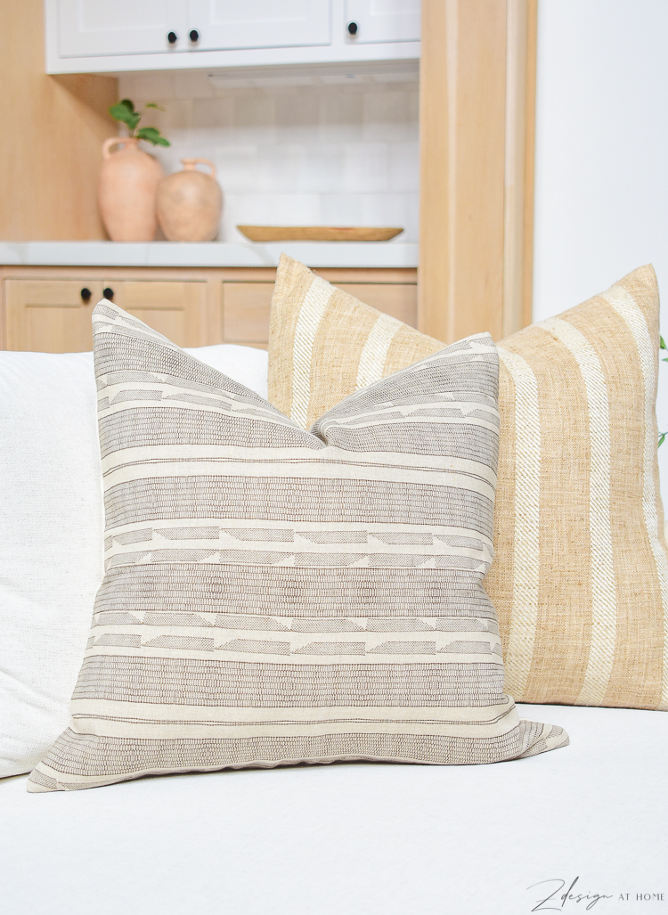 brown seville patterned pillow - how to style pillows on a sofa 