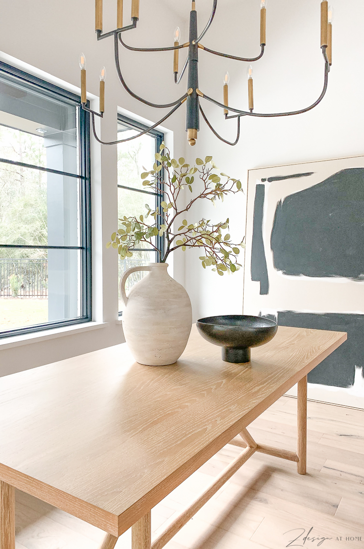 Modern farmhouse dining room design, hand painted love jar, black modern bowl