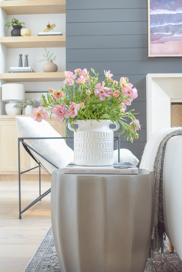 spring decor updates - white jug and geometric side table gray