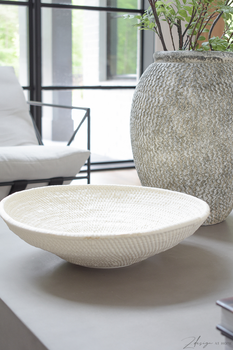 White textured decorative bowl for coffee table or fruit bowl