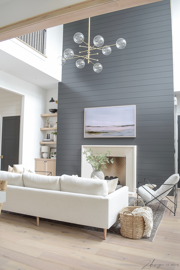 gorgeous living room with black shiplap fireplace - modern farmhouse 