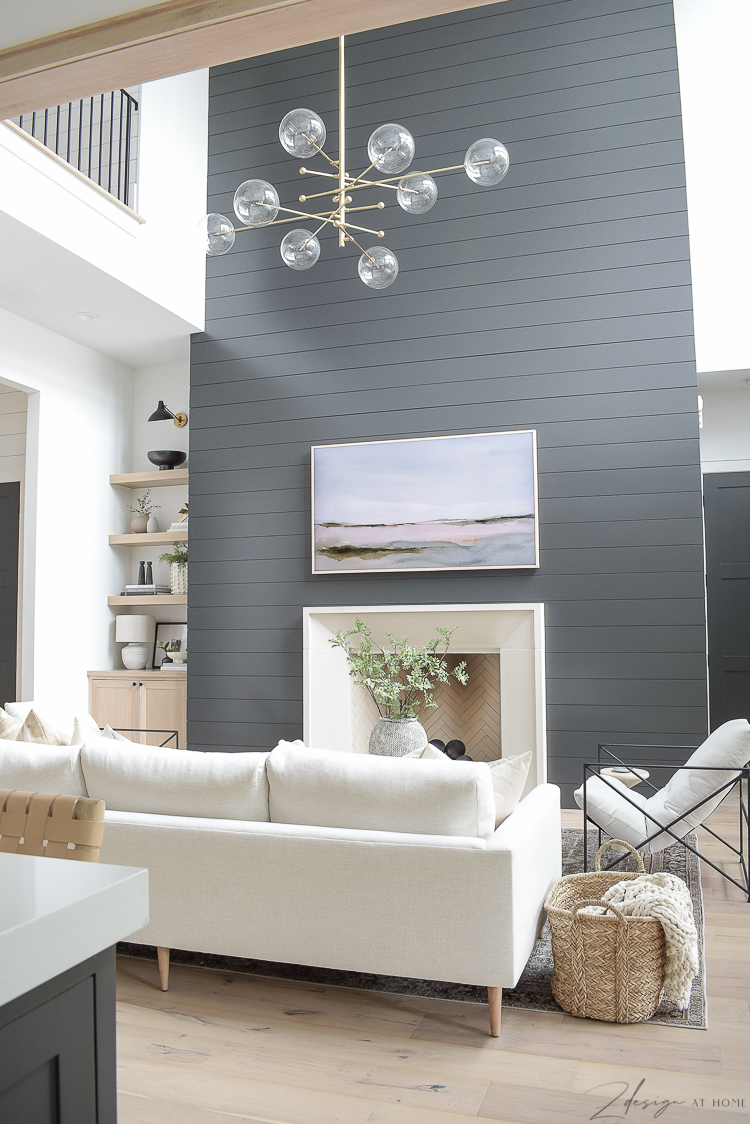 ZDesign at home living room, black shiplap fireplace wall, 