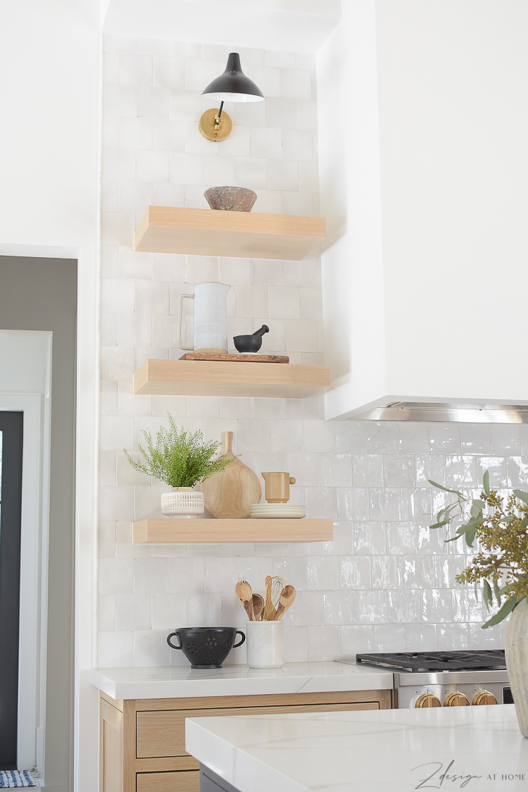 white oak style kitchen shelves 