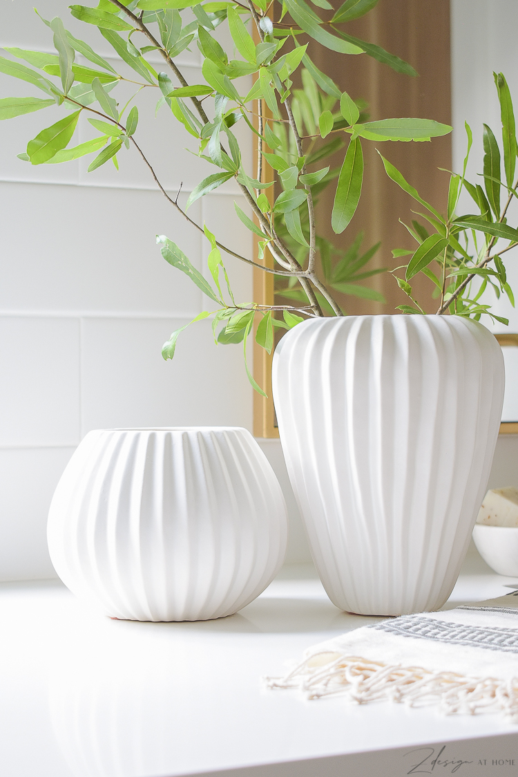 white ribbed vases - pair of 