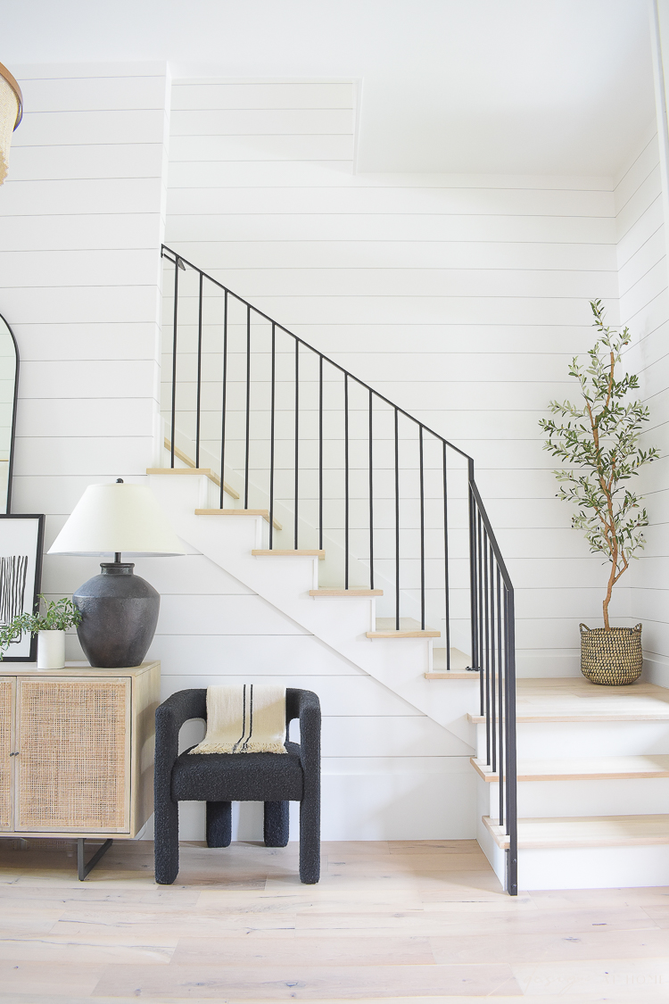 custom hand rail, white oak wood floors 