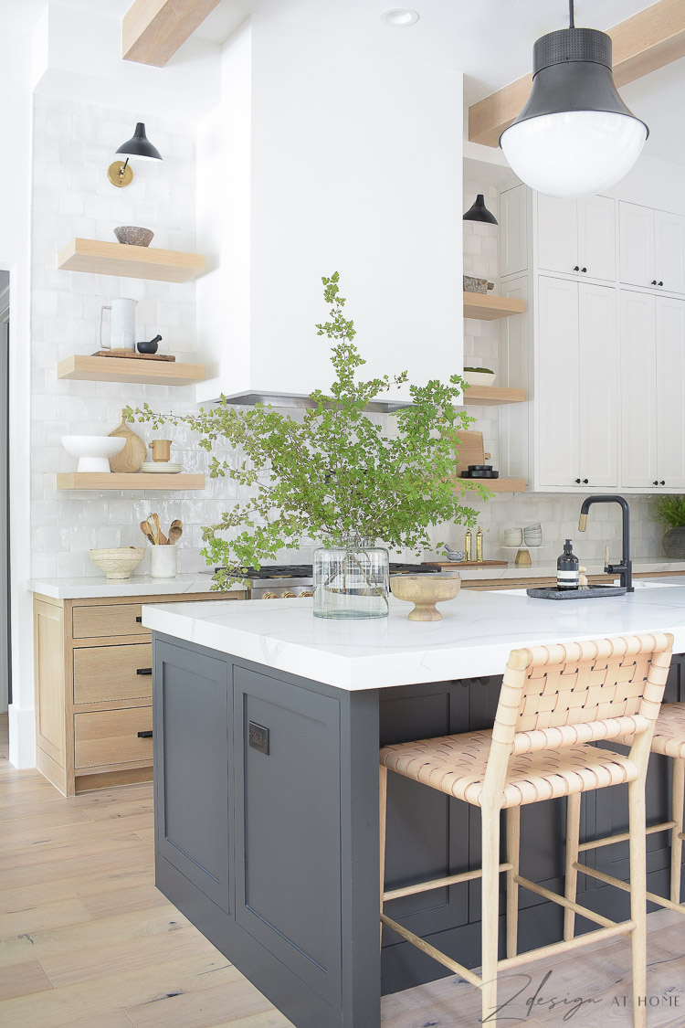 ZDesign At Home Kitchen - black, white, white oak modern farmhouse kitchen with 3 cabinet colors