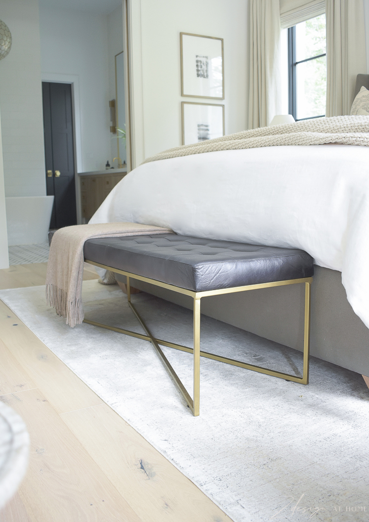 black leather tufted bench for end of bed 