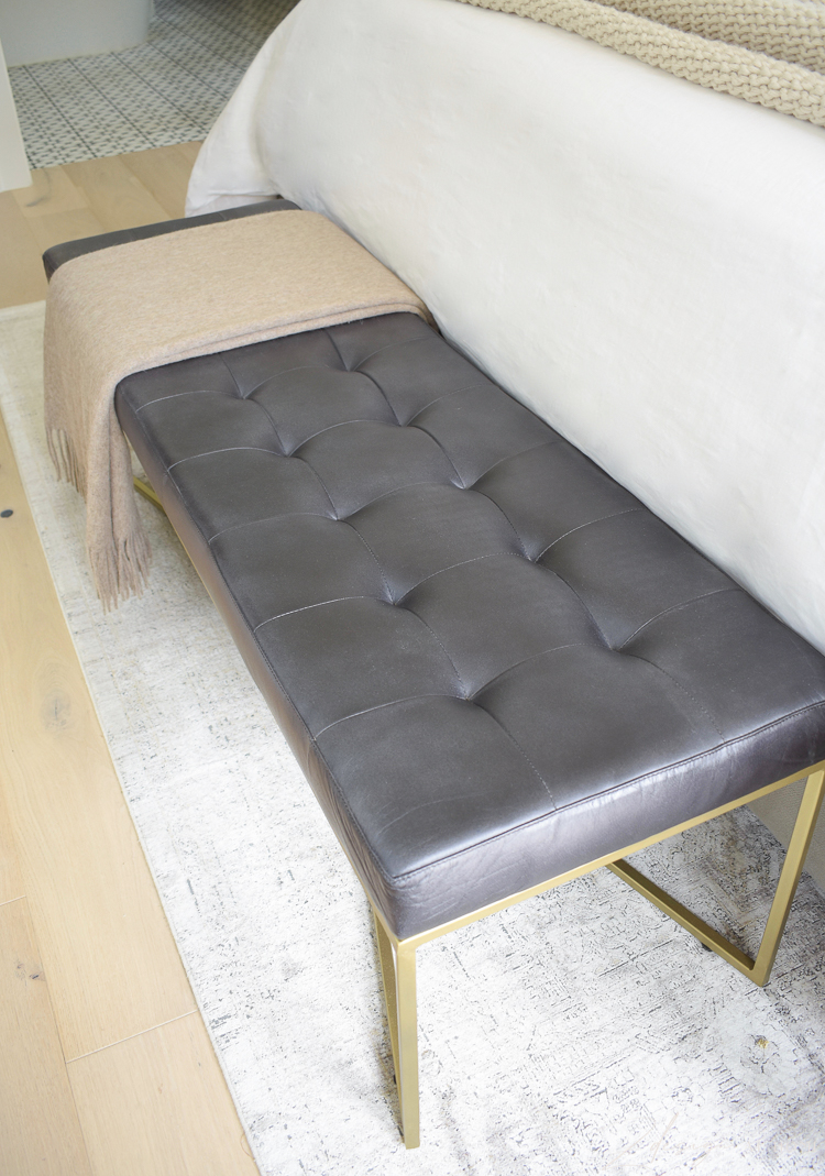 black leather tufted bench for end of bed