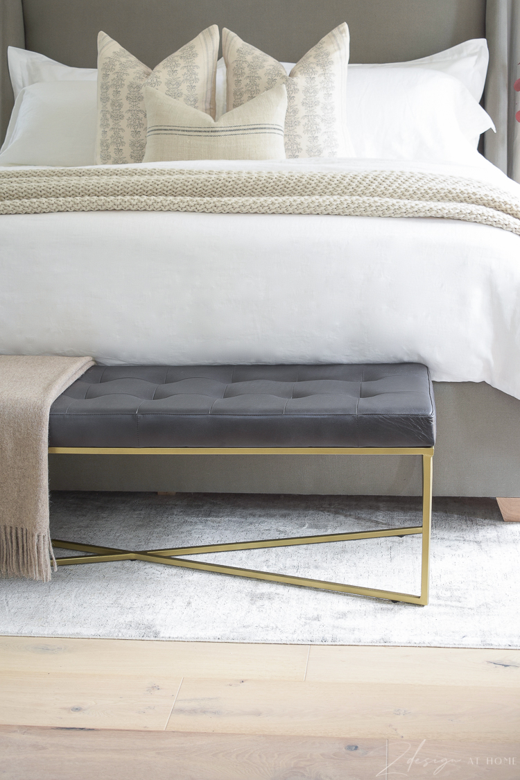 black leather tufted bench for end of bed