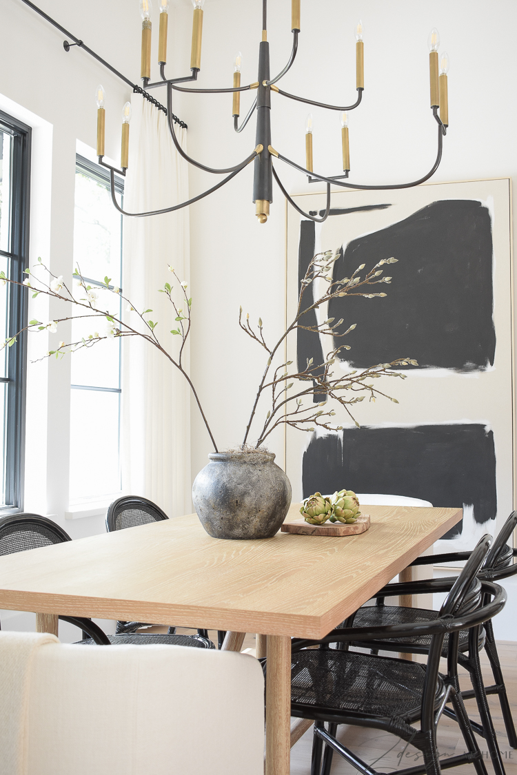 modern black and white farmhouse dining room themed in black and white