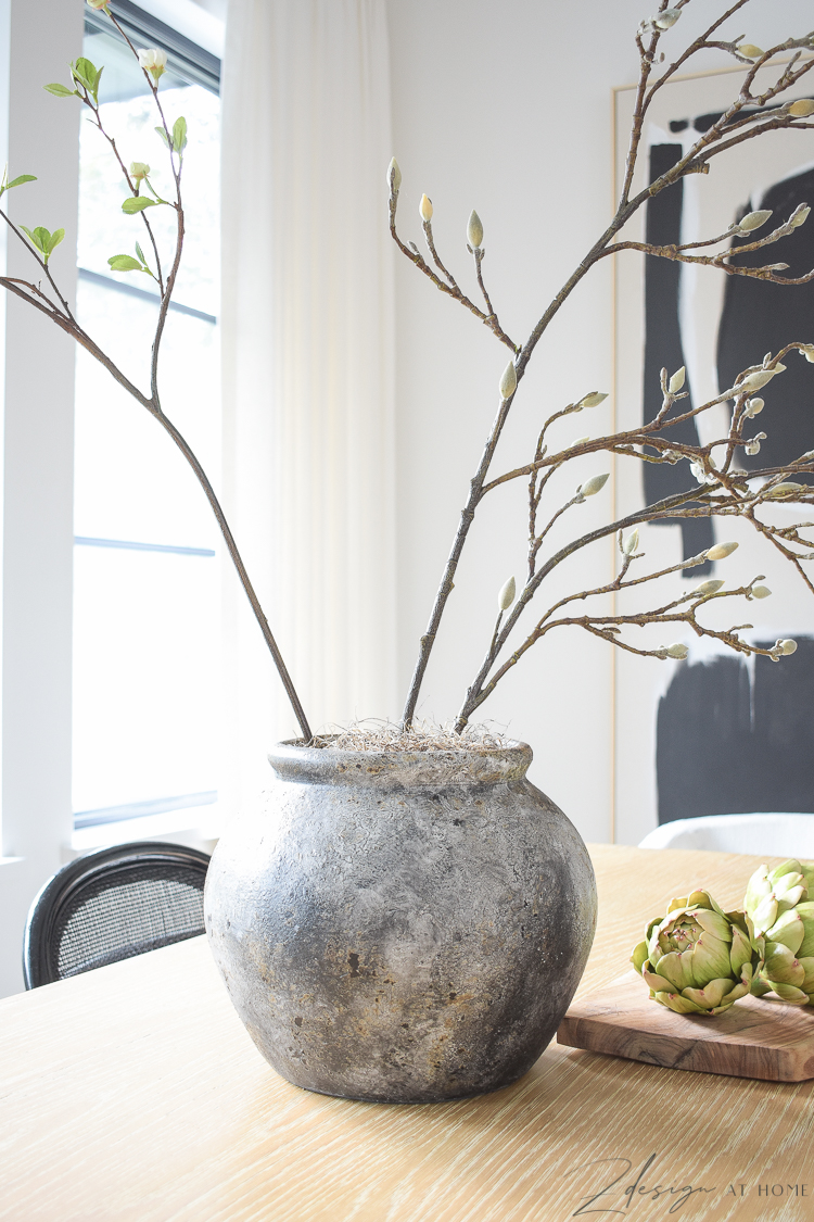 terra-cotta clay jar in gray - dining table center piece 