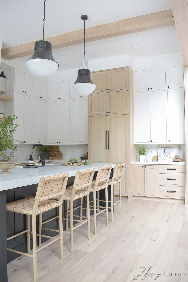 modern farmhouse kitchen white white oak cabinets and panel ready fridge