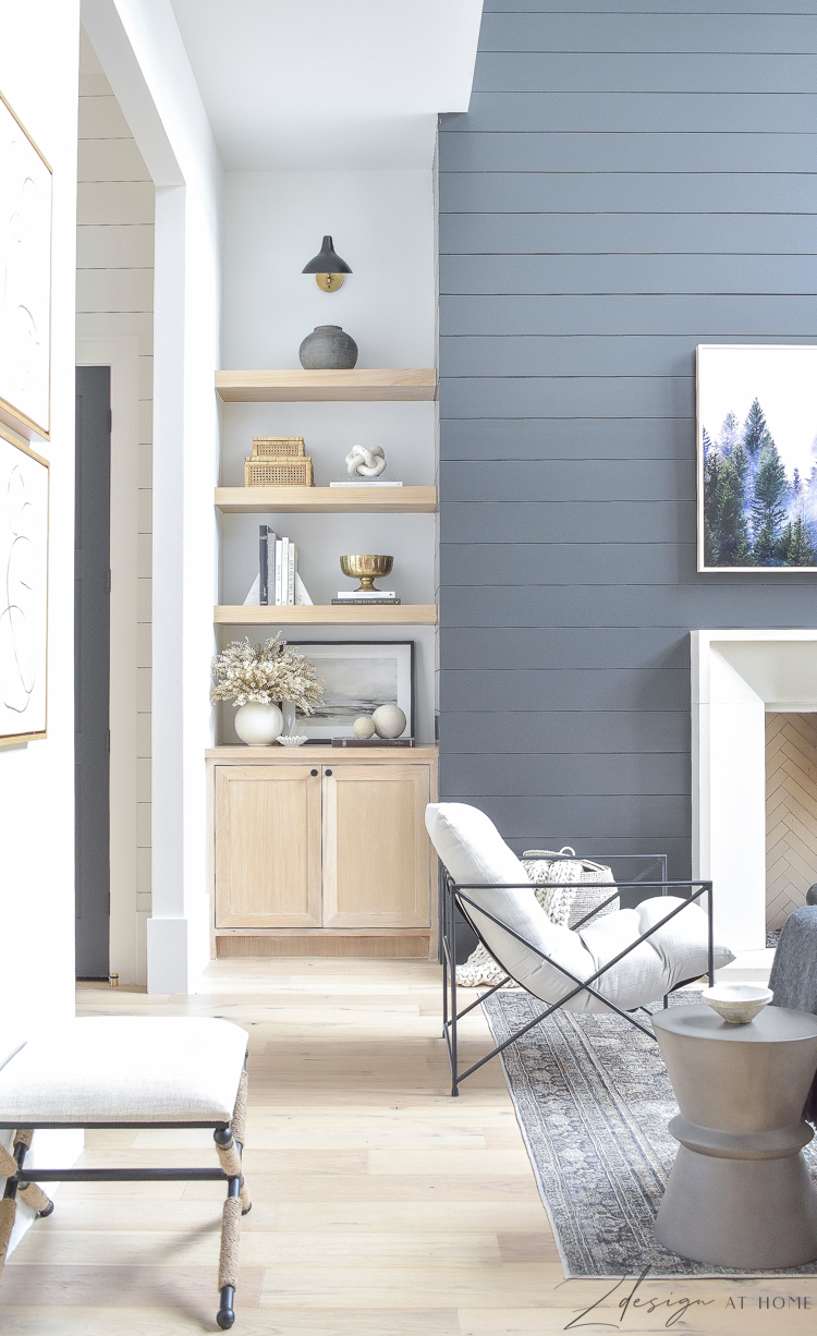 white oak shelves styled with fall decor 