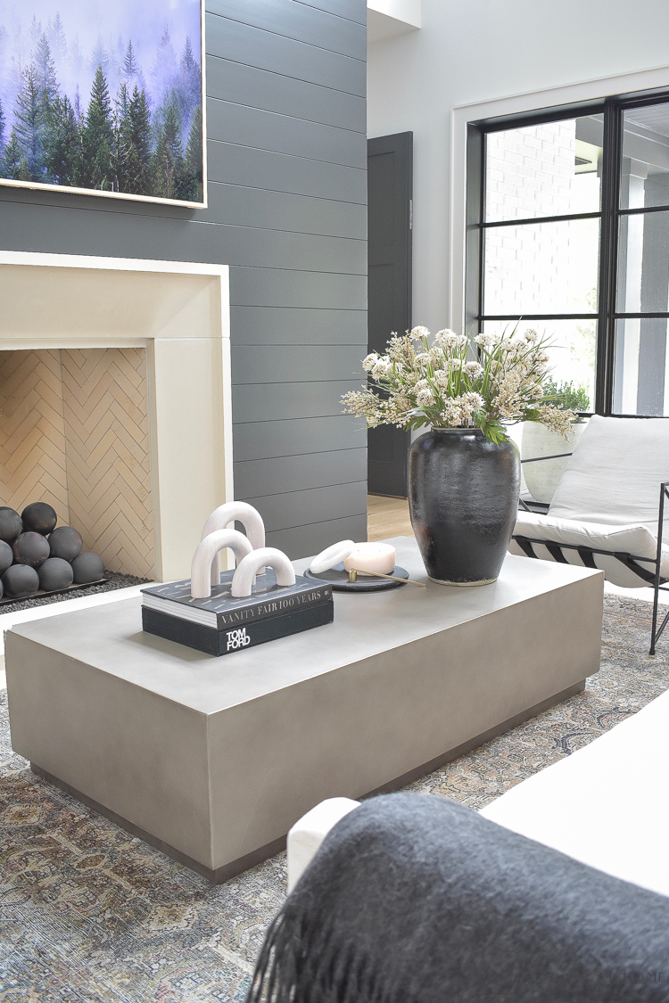 concrete coffee table styled for fall in neutral fall decor 