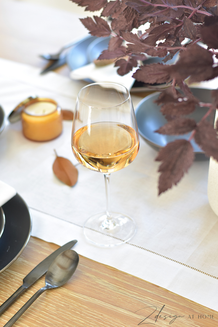 wine glasses in modern fall table scape 
