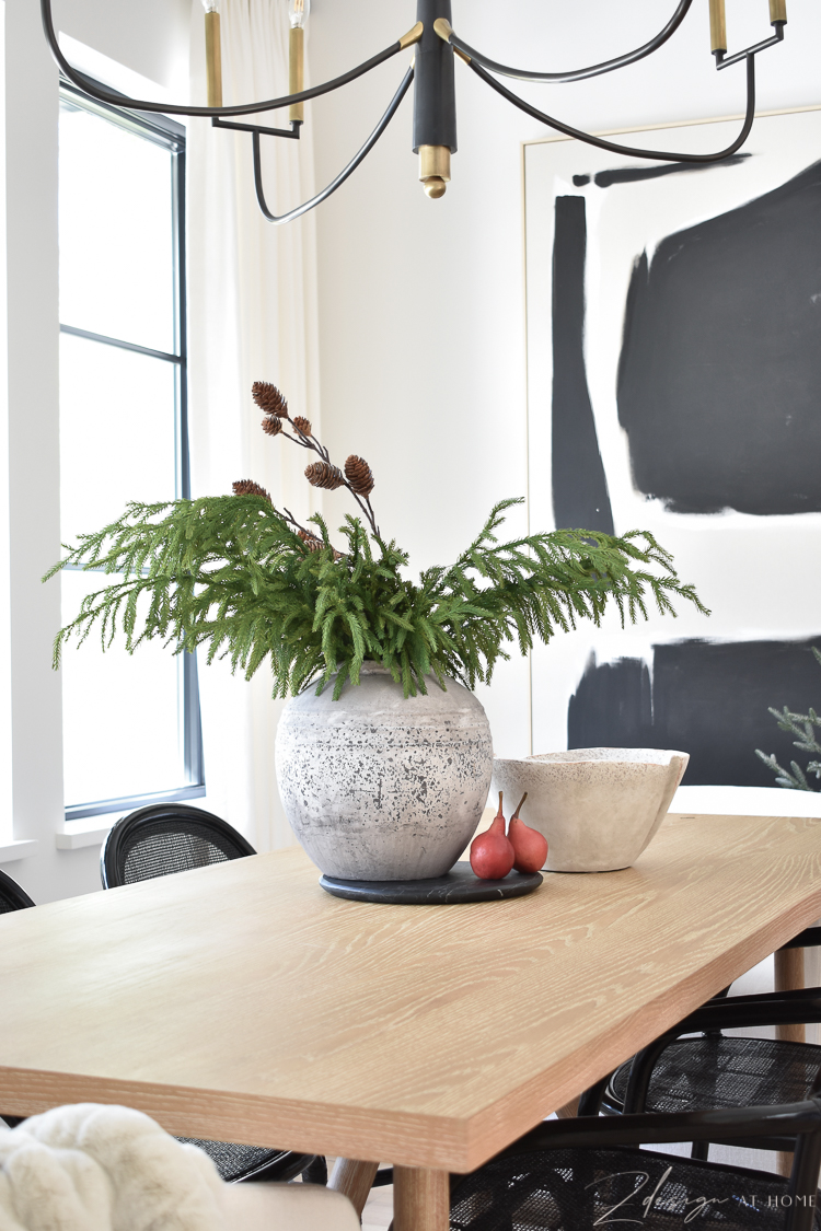 modern christmas decor centerpiece on farmhouse table 