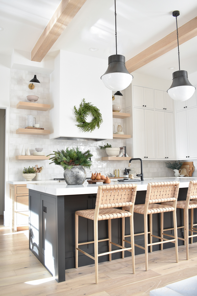 Christmas decor in modern farmhouse kitchen