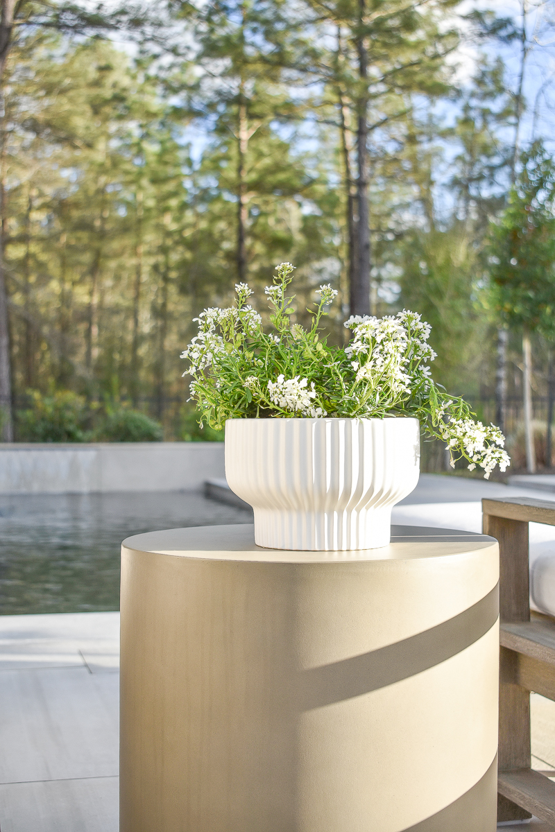 white fluted planter pot for outdoors 