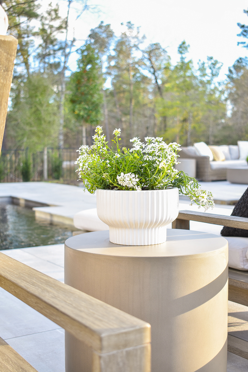 white outdoor fluted planter pot 