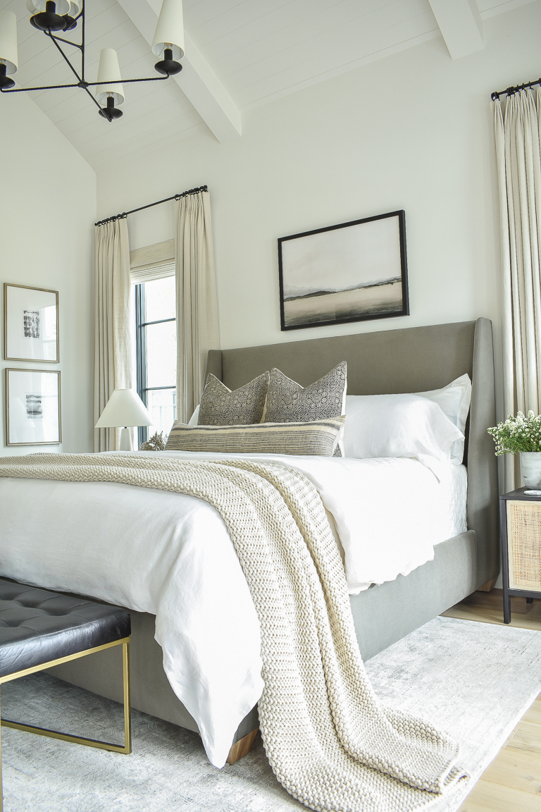 ZDesign At Home Transitional Modern Bedroom Reveal Tour & Sources, white bedding, mcgee co inspired bedroom
