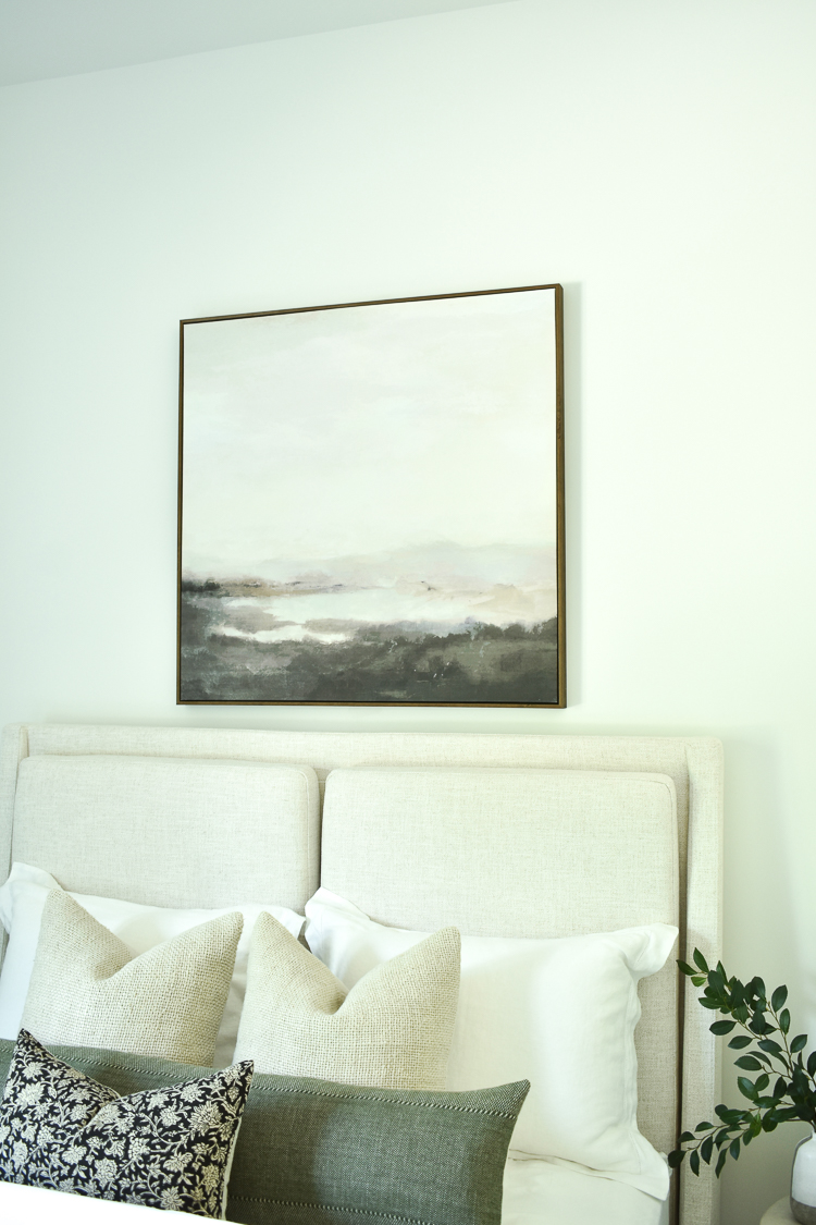 studio mcgee framed canvas art above bed in guest bedroom 