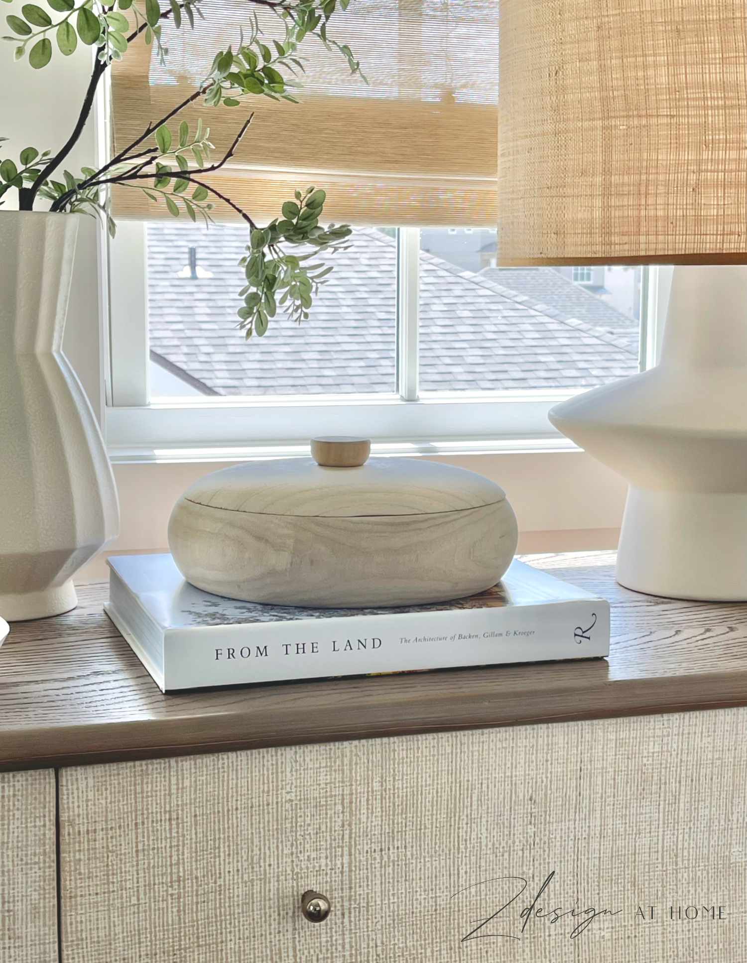 wooden bowl styled on dresser