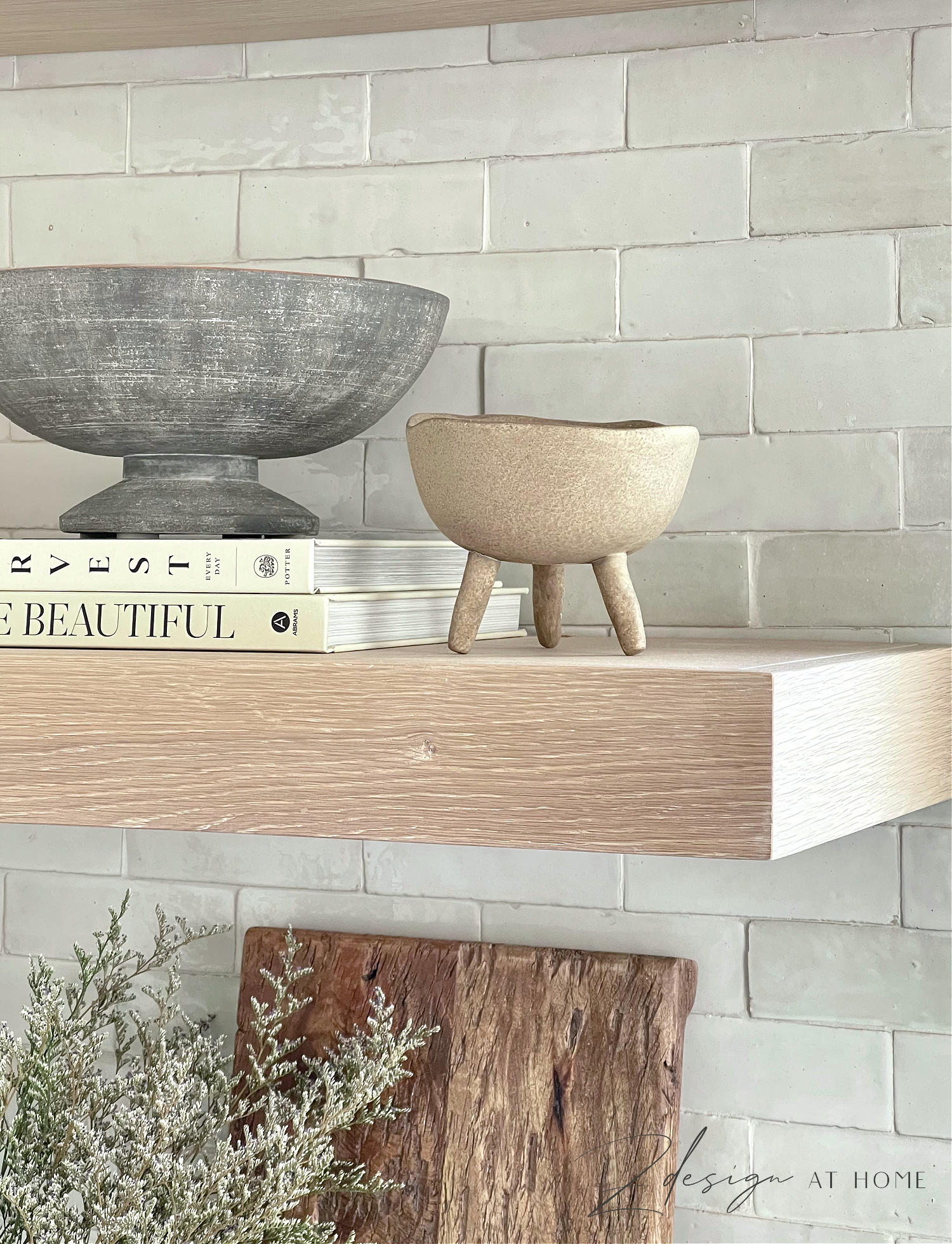 amazon footed bowl styled on kitchen shelves 