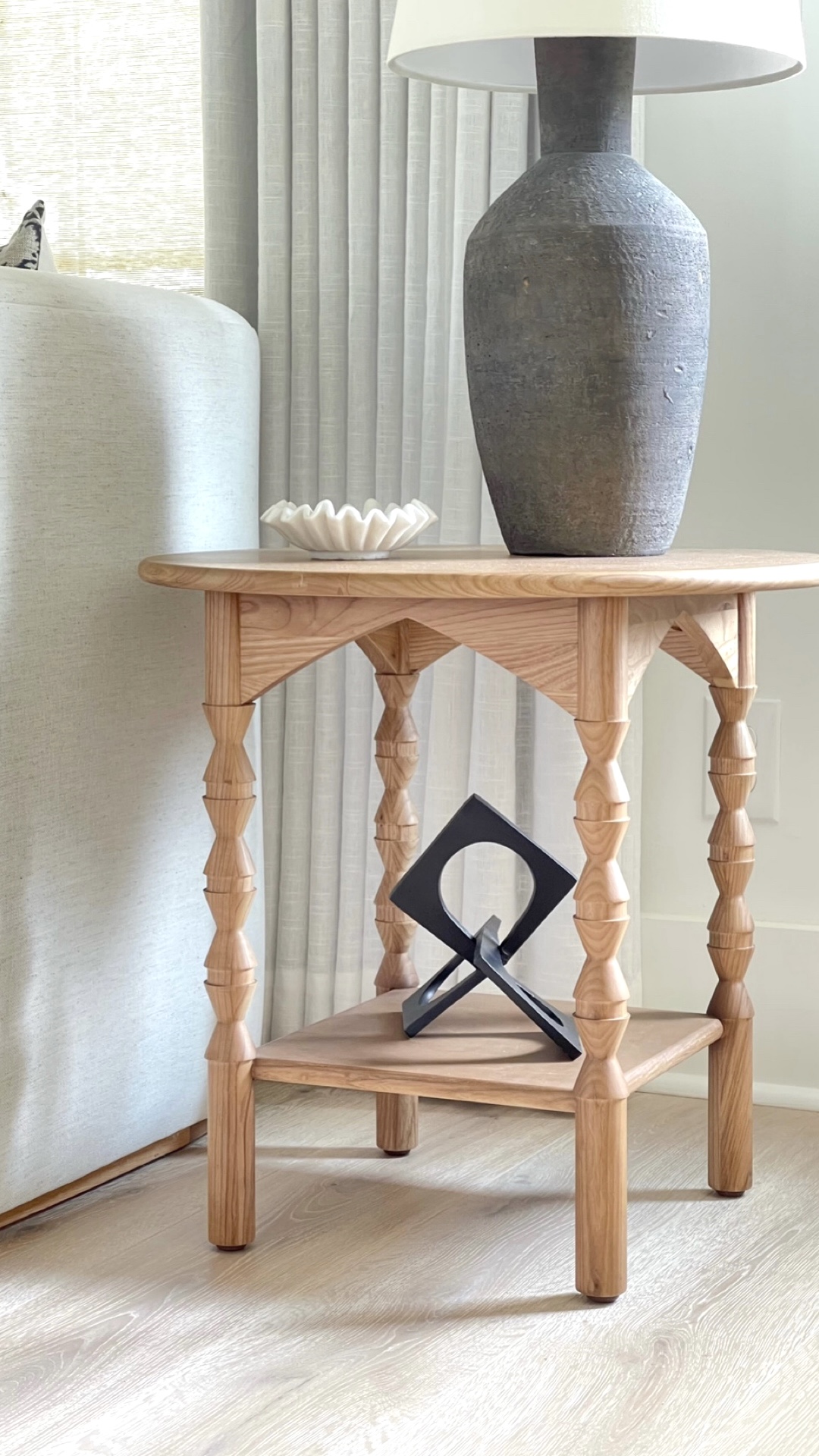 marble ruffle bowl styled on side table 