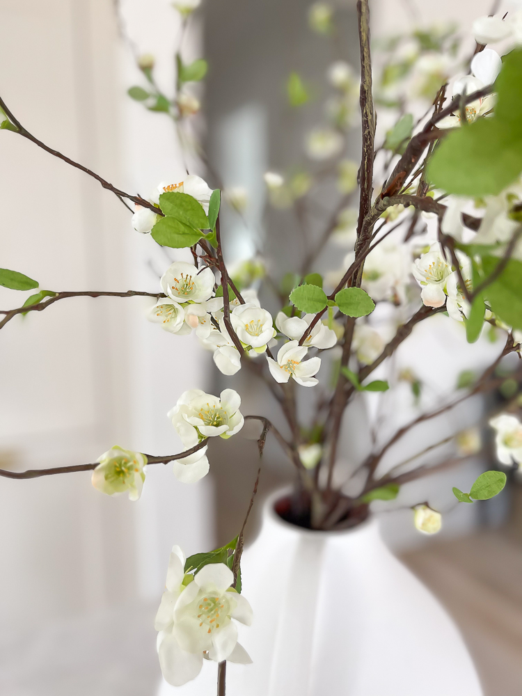 faux quince branch and cream blossom branch, afloral